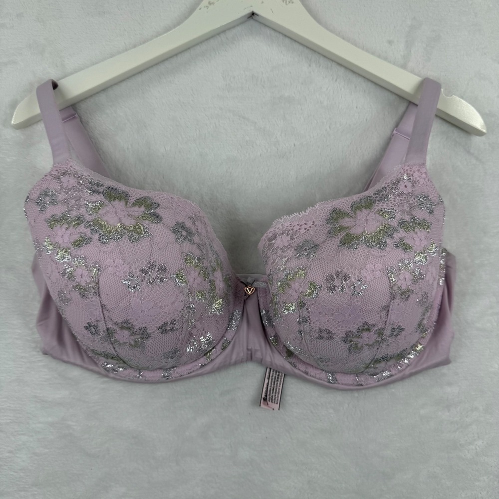 Victoria's Secret Body By Victoria Lined Demi Bra 38DDD Lavender Silver Lace QBU